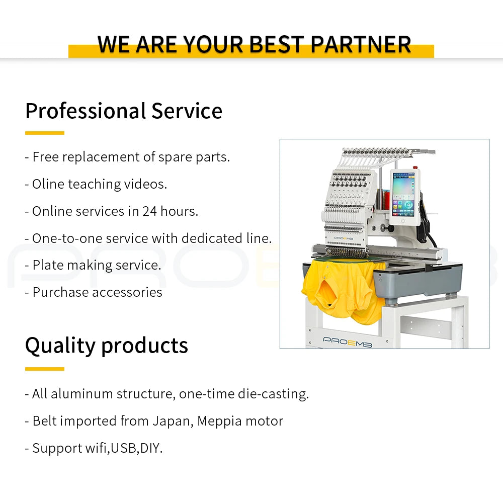 PROEMB Máquina de Bordado Industrial de Serviço Pós-Venda Profissional de Alta Qualidade